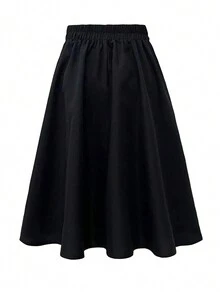 Women's Fashionable Minimalist Solid Color High Waist A-Line Skirt