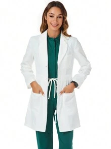 TaskEZ Women's White Scrub 3 Pockets Back Adjustable Waist Slimming Lab Coat/Modern Classic Fit