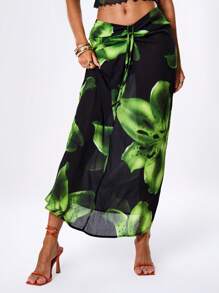 MUSERA Fashion Summer Floral Print Chiffon Maxi Skirt Boho Summer Cute Vacation