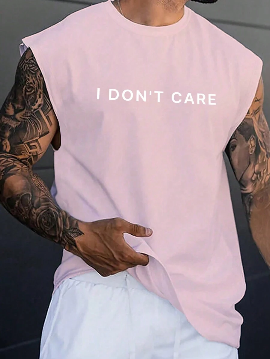 Manfinity ZONE917 Men's Summer Casual Slogan Graphic Wide Strap Tank Top, 2000s Style - Pink - View 1