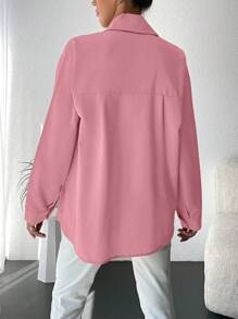 SHEIN Cottnline Women's Plain Shirt With Rhinestone Decoration, Simple And Suitable For Daily Wear - Pink - View 2
