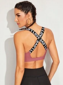 SHEIN Sport Gameset Women's Letter Jacquard Simple Summer Sports Bras