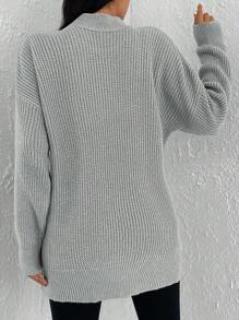 RueChic Mock Neck Drop Shoulder Sweater - Grey - View 2