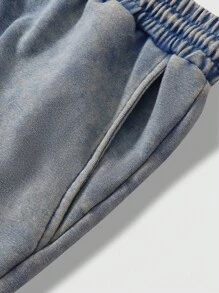 ROMWE MEN Street Life Men's Vintage Washed Figure Graphic Shorts, School - Blue - View 6
