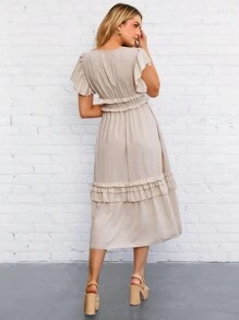 SHEIN LUNE Women's Spring/Summer Multilayered Frill Design Princess Style Elegant Casual Fashionable Holiday Dress