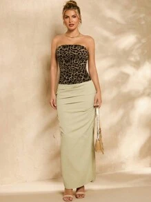 Glamine Women's Fashionable Ruched High Slit Skirt Fall Cloth For Women - Apricot - View 1