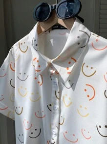 Comfortcana Camisa estampada de hombro caído con diseño integral para atuendo de verano