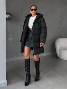EURMUSE Chaqueta de invierno acolchada con capucha de alta calidad con cremallera y dos bolsillos delanteros de Essence - Negro - Ver 7