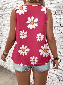 EMERY ROSE Top casual sin mangas veraniego con patrón floral de margaritas, camisola y top para mujeres de talla grande