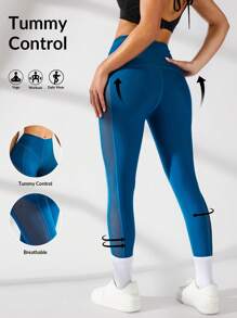 VARSIVA Sports Summer  Yoga Basic Mesh Splicing  With LEGGING - Dark Green - View 1