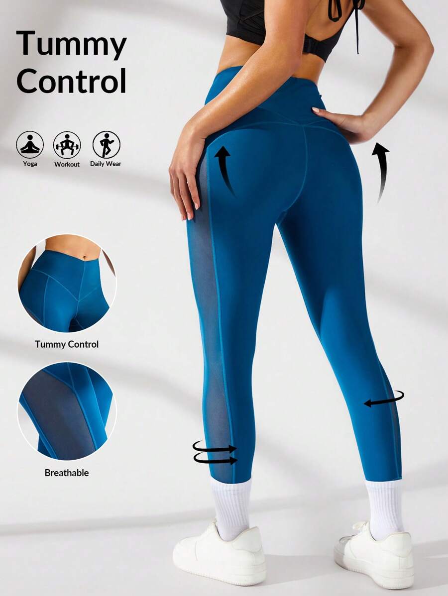 VARSIVA Sports Summer  Yoga Basic Mesh Splicing  With LEGGING - Dark Green - View 1
