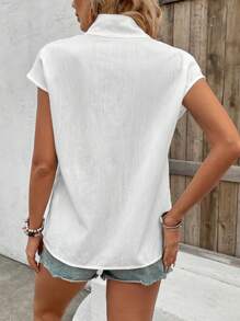 SHEIN Clasi Women's Solid Color Stand Collar Shirt,Short Sleeve Tops