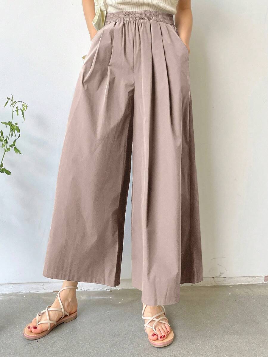 DAZY Letnie spodnie damskie z szeroką nogawką i elastyczną talią