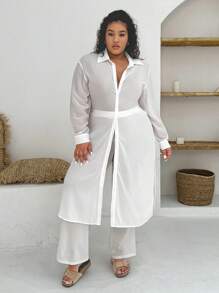 SHEIN SXY Plus Size Ultra-Long Sun Protection Shirt For Summer - White - View 1