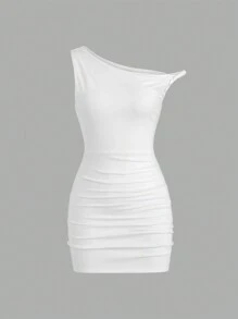 Sweetra Asymmetric One Shoulder Sexy Bodycon Mini Dress