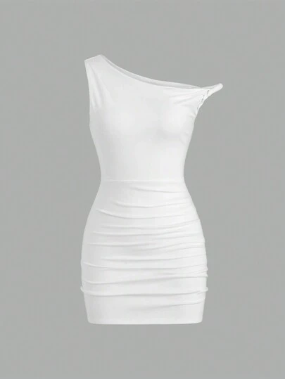 Sweetra Asymmetric One Shoulder Sexy Bodycon Mini Dress