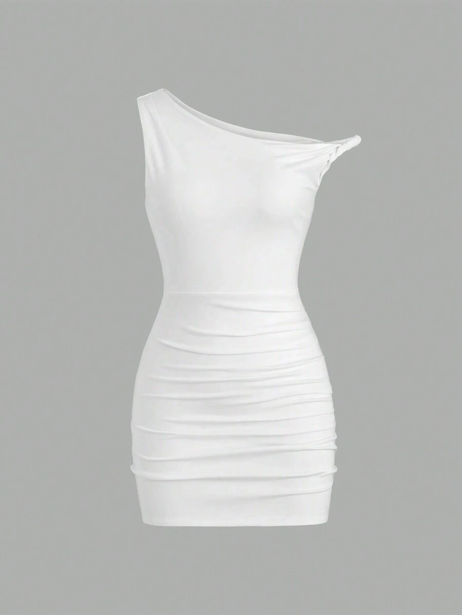 Sweetra Asymmetric One Shoulder Sexy Bodycon Mini Dress