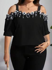 SHEIN Clasi Plus Size Open Shoulder Floral Printed Casual Summer Shirt