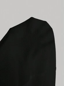 SHEIN MOD 女士优雅纯色泡泡袖扭结心形领腰部收腰连衣裙，夏季 - 黑色 - 查看 5