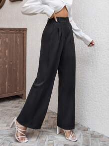 EURMUSE Women's Cottnline High Waisted Wide Leg Pants Solid Color - Black - View 3