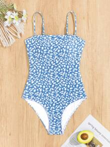 Swim Mod Women's One-Piece Swimsuit With Tie-Dye And Knot Design, Perfect For Summer Beach Swimming Blue Swimsuitone Piece Swimwear
