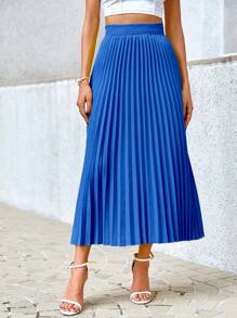 SHEIN Privé Váy xếp ly đơn giản hàng ngày màu trơn cho nữ - Xanh đậm - Xem 4