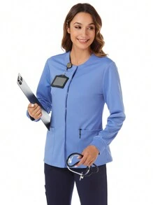 TaskEZ 實色前扣長袖制服夾克，帶口袋 - 藍色 - 查看 6