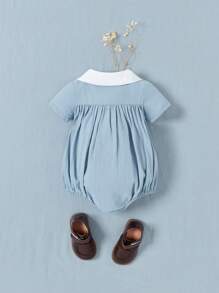 Souflis Souflis Eleganter französischer Retro-Kragen, doppelt-reihiger Kleinkind-Romper aus Zopfmuster, Frühling/Sommer