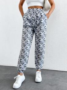 EURMUSE Camo Print Slant Pocket Sweatpants - Grey - View 1