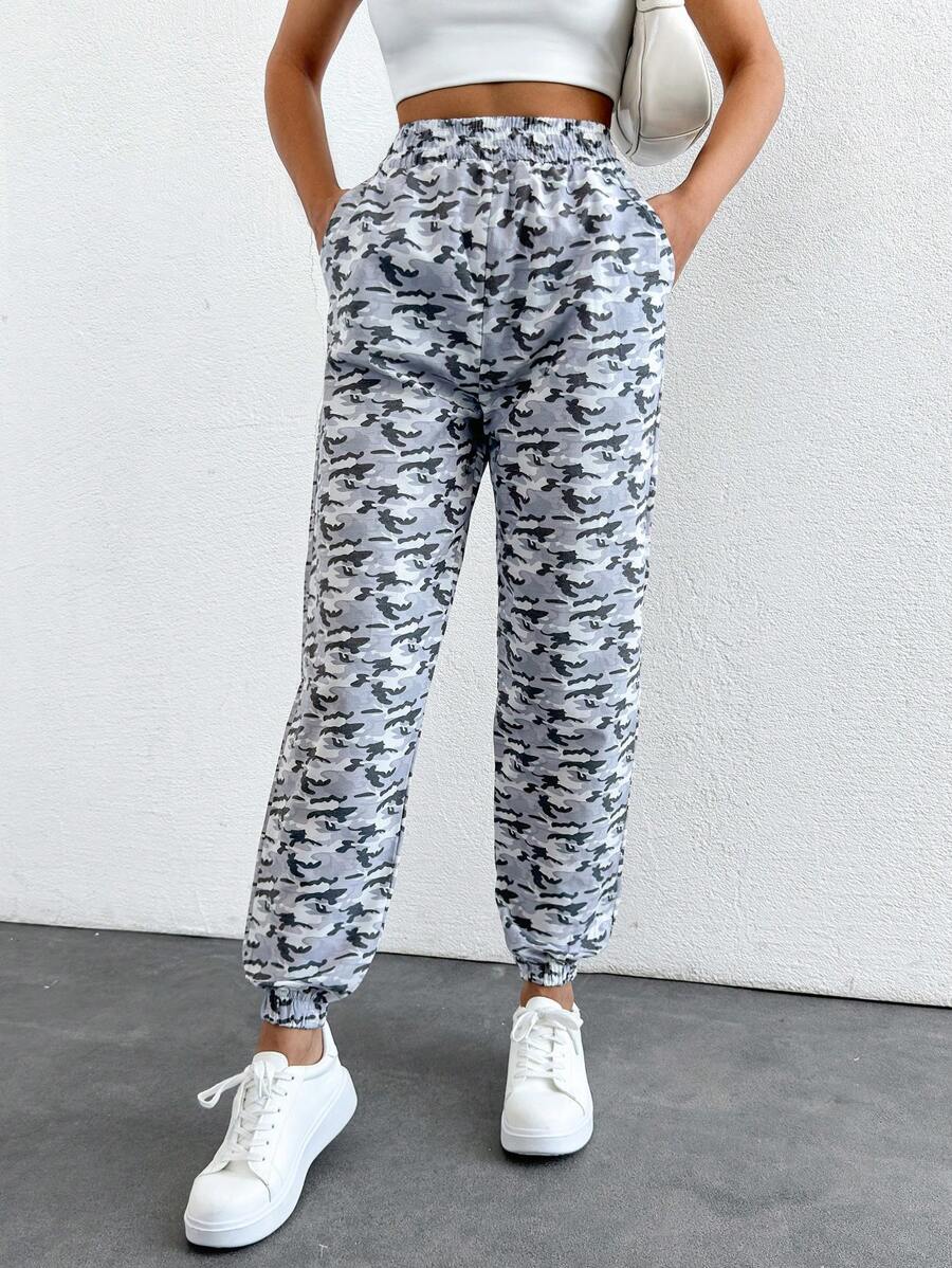 EURMUSE Camo Print Slant Pocket Sweatpants - Grey - View 1