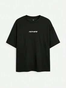 Manfinity NXTstreet Áo thun nam tay ngắn dệt kim có đính kim cương giả và in họa tiết tiếng Anh, thích hợp cho mùa hè - màu đen - Xem 7