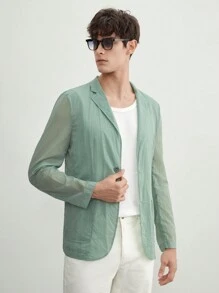 AKNOTIC Business Casual Herren Lässig Old Money Stil gewebter integrierter Blazer in Mintgrün, ultra dünn für den Sommer, für Herbst und Winter