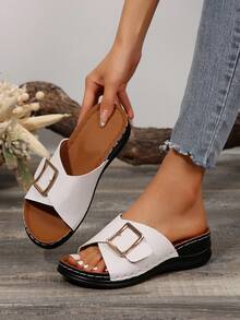 Dép đi trong nhà ngoài trời có khóa nêm màu trắng xuyên biên giới cỡ lớn 36-43 thời trang mùa hè, dép La Mã nhẹ và thoải mái cho nữ - trắng - Xem 1