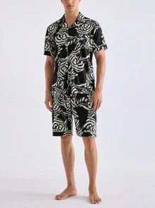 男士全印花短袖和短褲家居套裝，夏季 - 彩色 - 查看 5