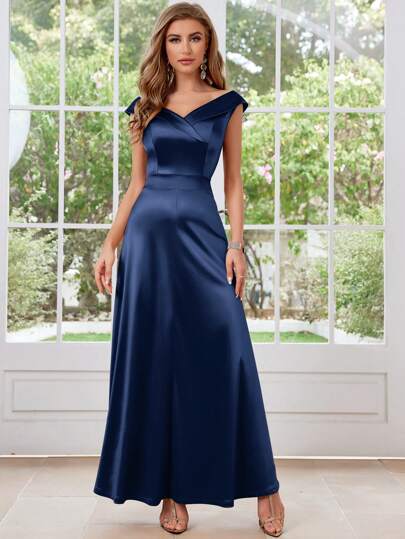 MUXXN Vintage 1950's Satin V-Neck Cocktail Party Dressy Dresses Elegant Mother Of The Bride Dress