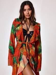 Musera Resort Cubrecosturas con detalle de volantes estampados para playa y resort de verano - Multicolor - Ver 5