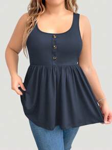 SHEIN LUNE 方領下擺鬆緊設計遮掩小腹的背心，優雅風格 - 深灰色 - 查看 4