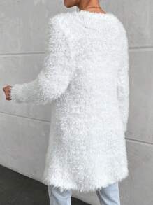 EURMUSE Women Shaggy Soft  Knitted Cardigan With Pockets - White - View 3