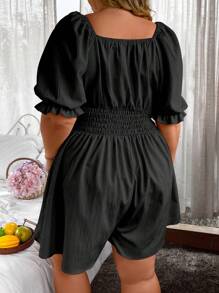 Sunnyshic Bộ áo liền quần đơn giản màu trơn dành cho nữ Plus Size có tay áo Raglan - màu đen - Xem 2