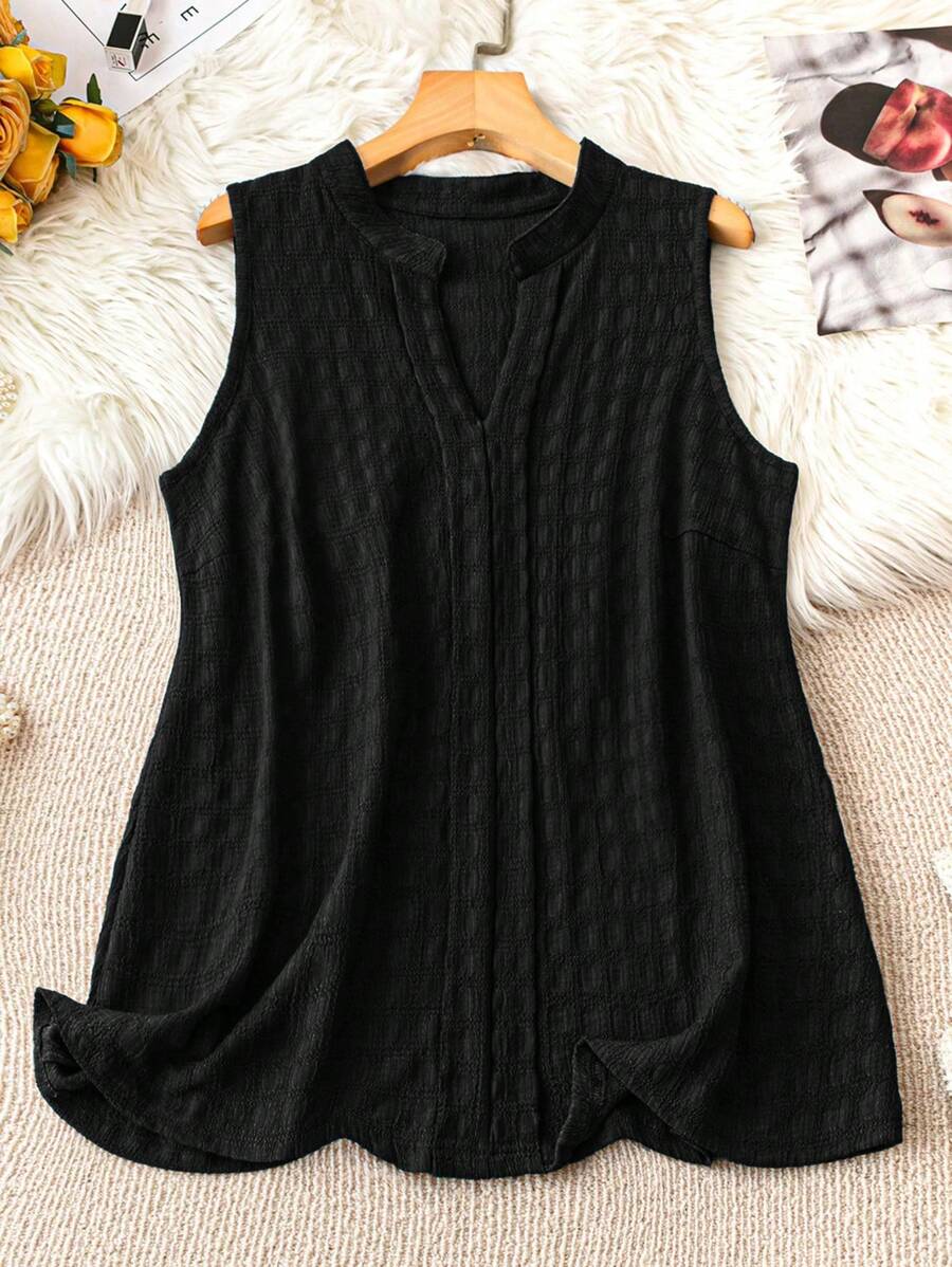 SHEIN LUNE Camiseta sin mangas sencilla de unicolor para mujer de talla grande, ideal para uso diario - Negro - Ver 1