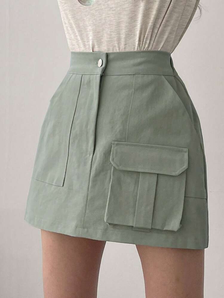 Women's Casual Solid Color Utility Skirt, Summer
