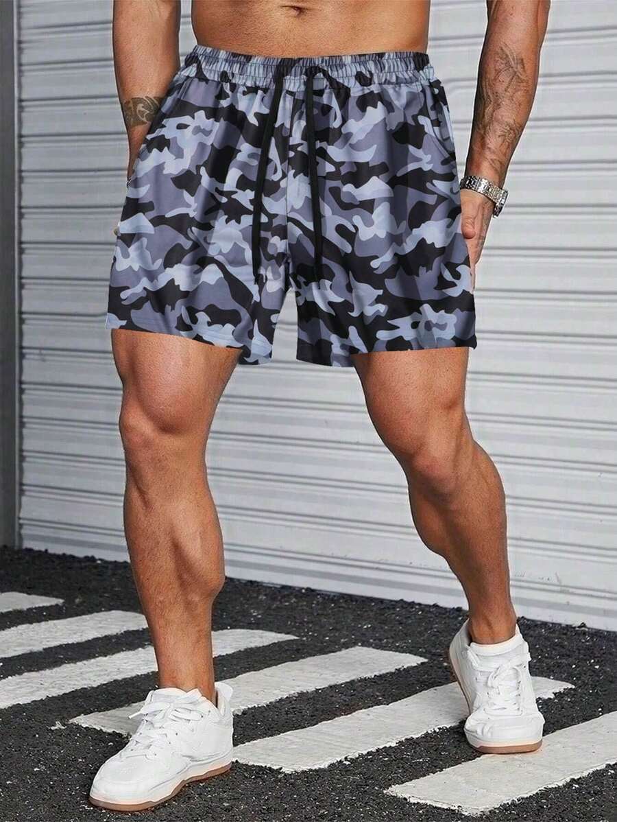 Manfinity Homme Men's Plus Size Drawstring Waist Camouflage Printed Casual Shorts - Multicolor - View 1