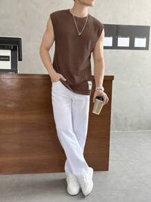 SWAVVY Men's Solid Color Simple Daily Knitted Tank Top