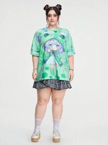 ROMWE Anime Camiseta de rana de talla grande con estilo de dibujos animados lindo - Multicolor - Ver 2