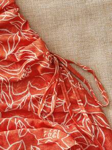 Soleia Women's Summer Holiday Floral Print Slim Fit Side Drawstring Bandeau Dress - Orange - View 3