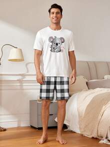 Conjunto casual de 2 piezas para hombre con estampado a cuadros para estar en casa - Multicolor - Ver 6