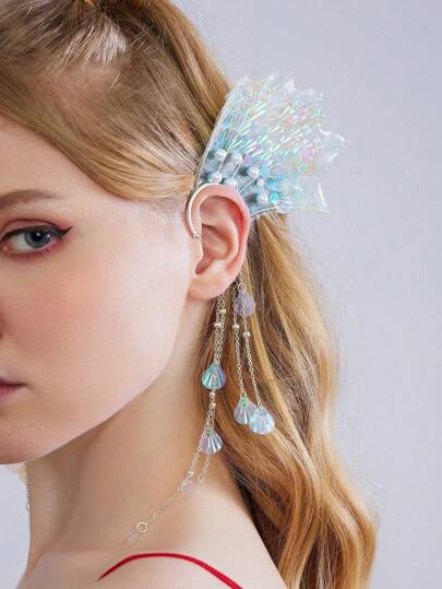 Fairycore 1 par de pendientes de princesa sirena de conchas marinas azules y perlas