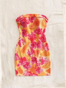 Soleia WYWH假期橙色花卉針織無肩帶迷你連衣裙女款 - 彩色 - 查看 5