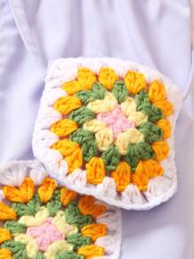 SHEIN Young Girls' Knot Shoulder Romper - Baby Blue - View 3