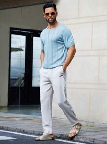 Manfinity Homme Father's Day Men's Solid Color Round Neck Casual Short Sleeve Knit Top For Summer